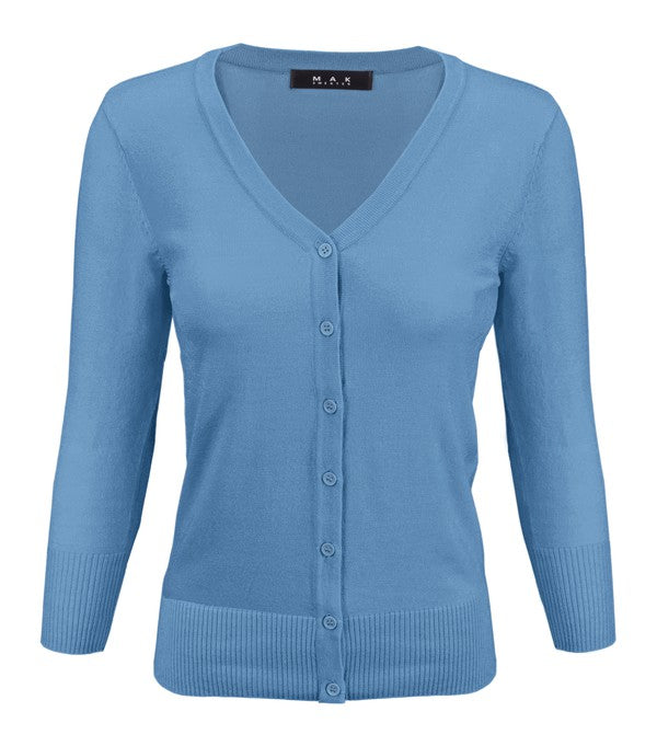 3/4 Sleeve V-Neck Button Down Knit Plus Size Cardigan Sweater **available in 29 colors!