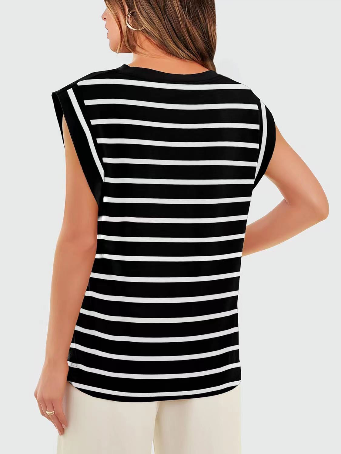 Nautical Striped Round Neck Cap Sleeve T-Shirt **also in red, cloudy blue, white, and navy