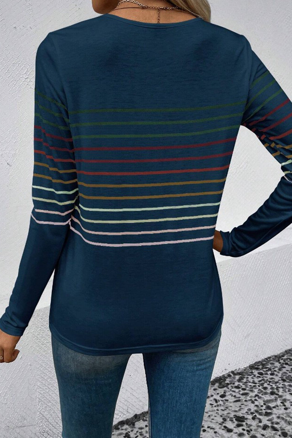 Striped Round Neck Long Sleeve T-Shirt **also in black, green, teal, grey, and burgundy