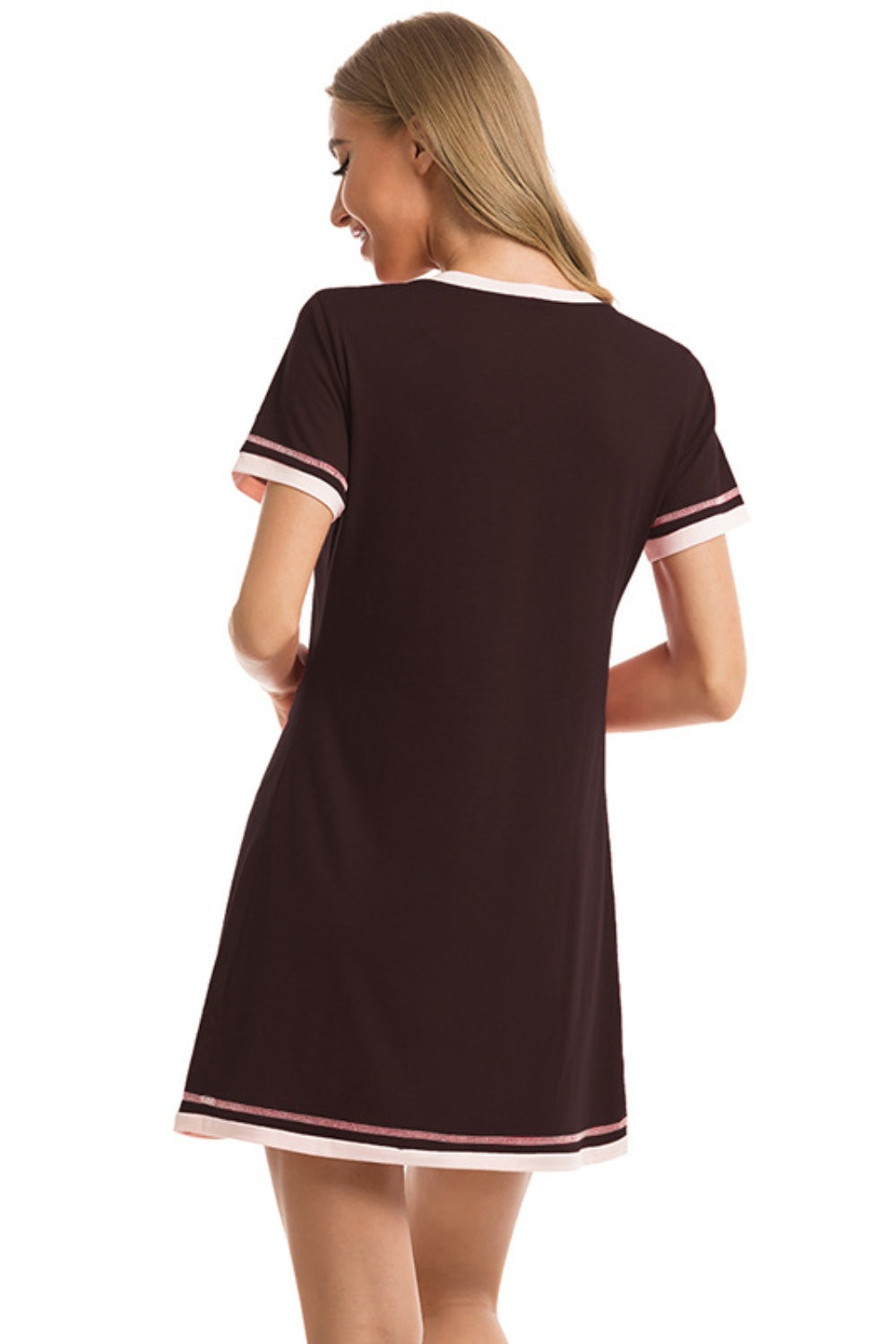 Contrast Trim Short Sleeve Lounge Dress **available in 11 colors