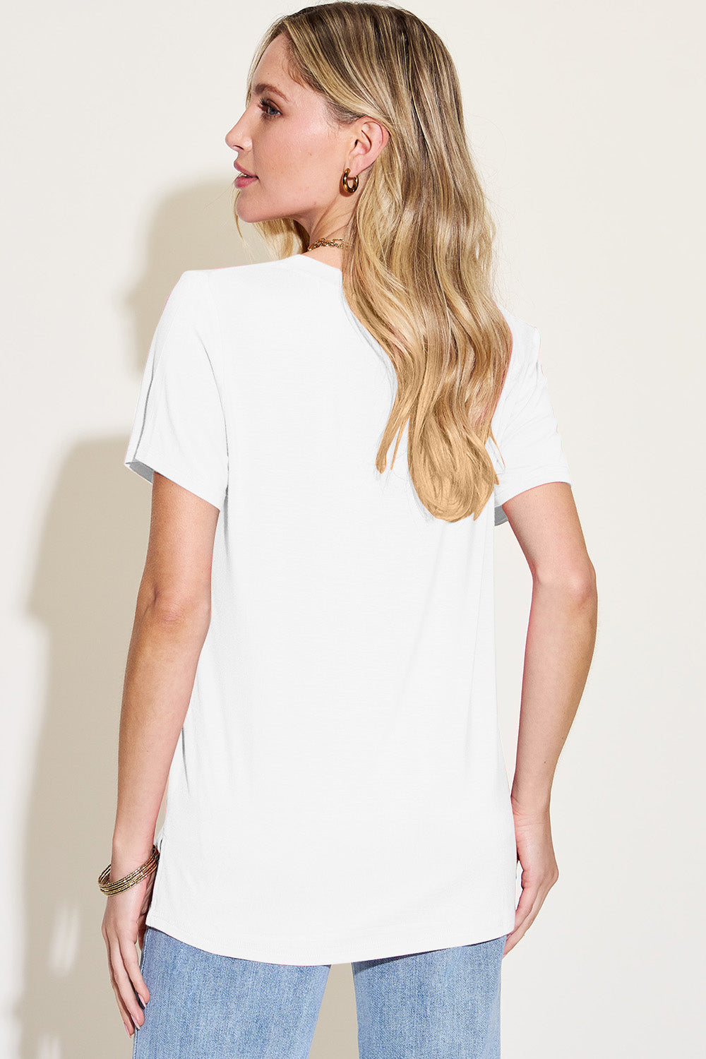 Basic Bae Bamboo Full Size V-Neck High-Low T-Shirt **also in coral, black, white, and lavendar