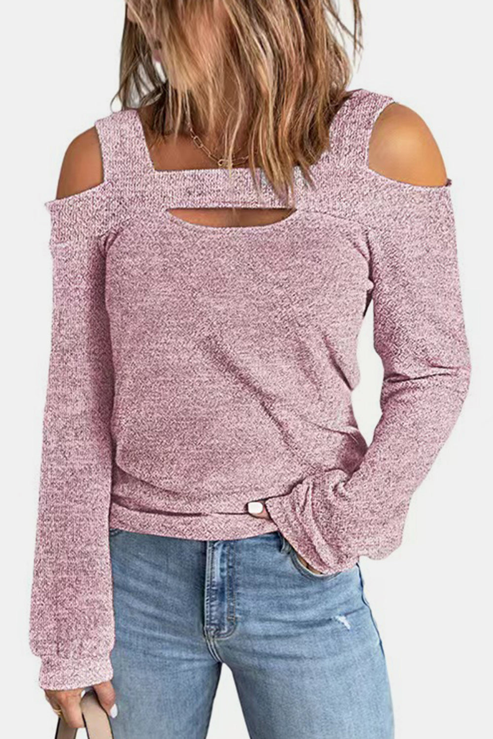 Full Size Cutout Cold Shoulder Sweater **also in light mauve, blue, green, red, and black