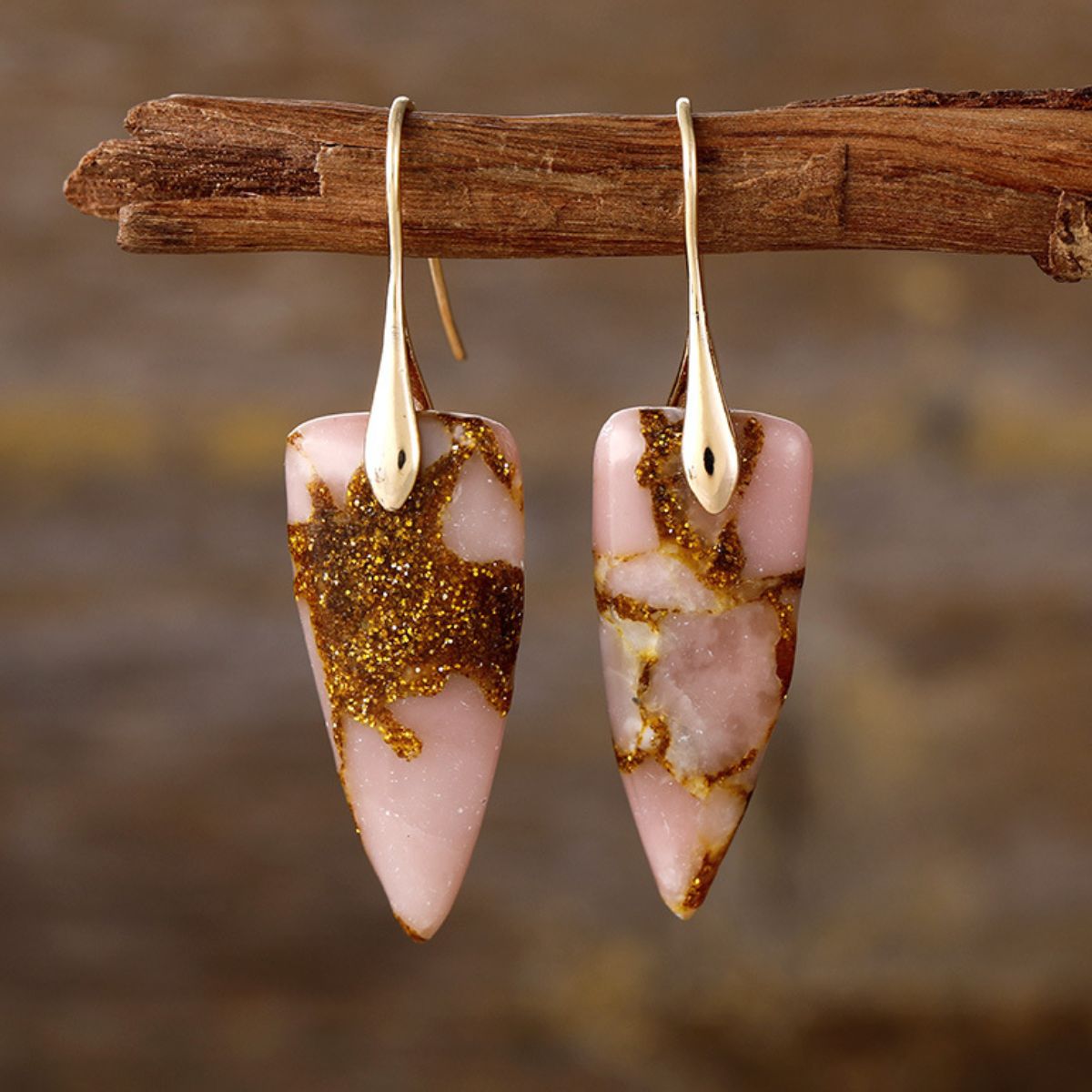 Natural Stone Geometric Shape Earrings **available in pink, green and coral, set in gold or silver