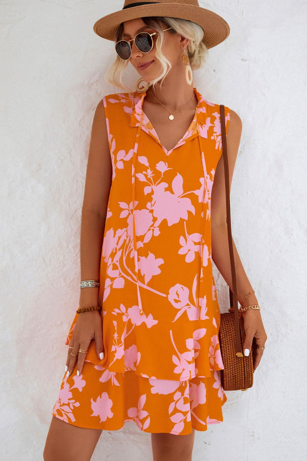 Printed Tie Neck Sleeveless Dress **also available in pumpkin