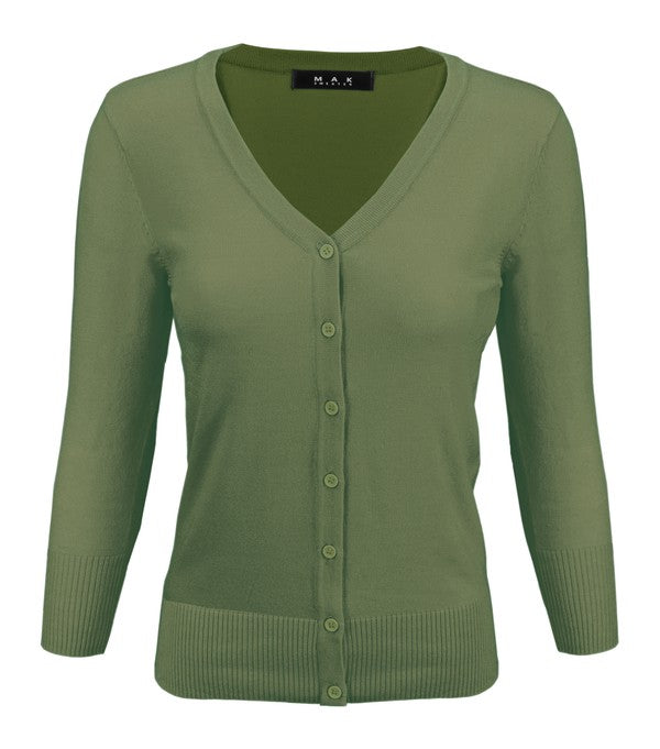 3/4 Sleeve V-Neck Button Down Knit Plus Size Cardigan Sweater **available in 29 colors!