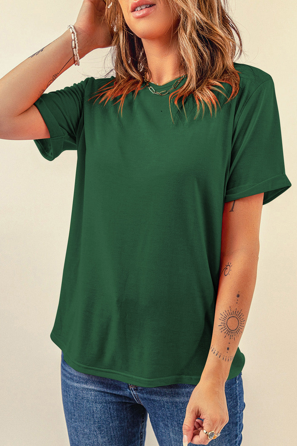 Round Neck Short Sleeve T-Shirt **also in white, black, peach, green, and charcoal