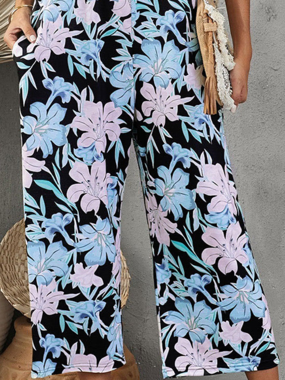 Printed Spaghetti Strap Jumpsuit with Pockets **available in 7 colors