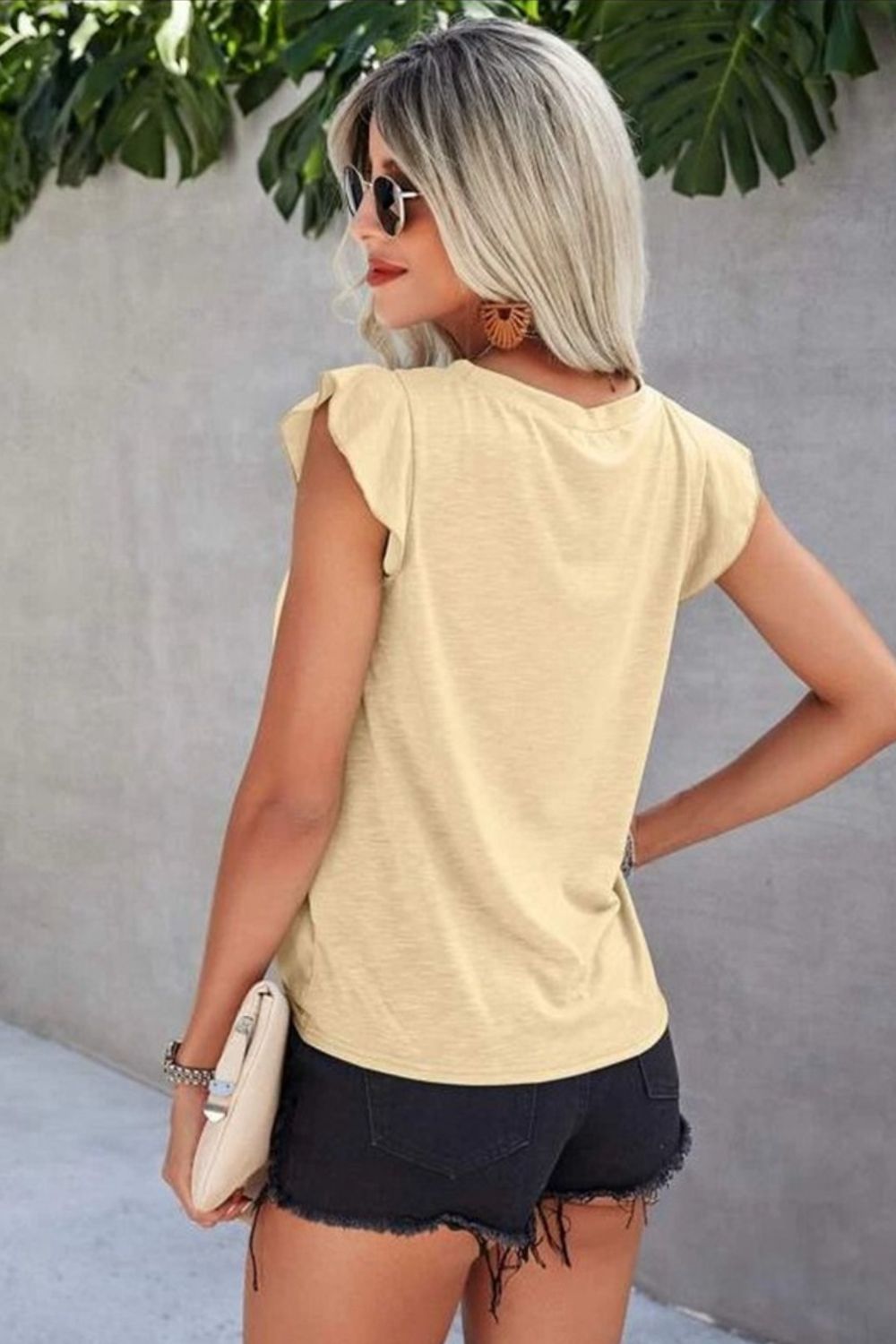 Ruffled Round Neck Cap Sleeve T-Shirt **also in white, black, yellow, blue, and moss