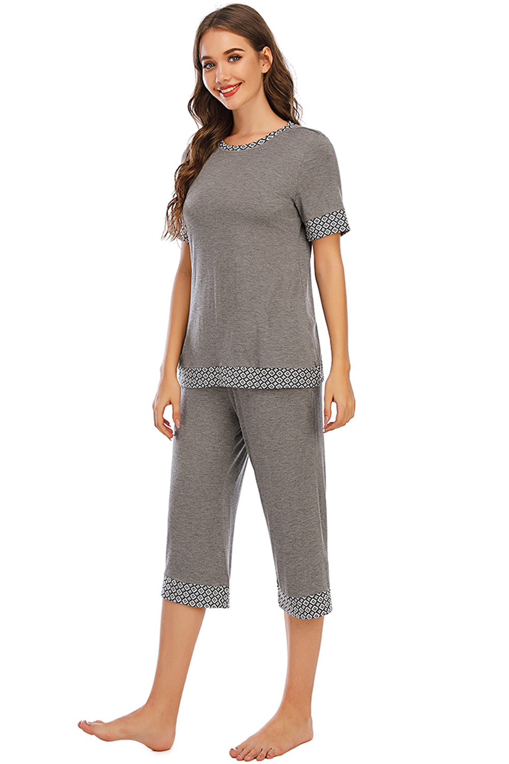 Round Neck Short Sleeve Top and Capris Pants Lounge Set **also available in navy and scarlet