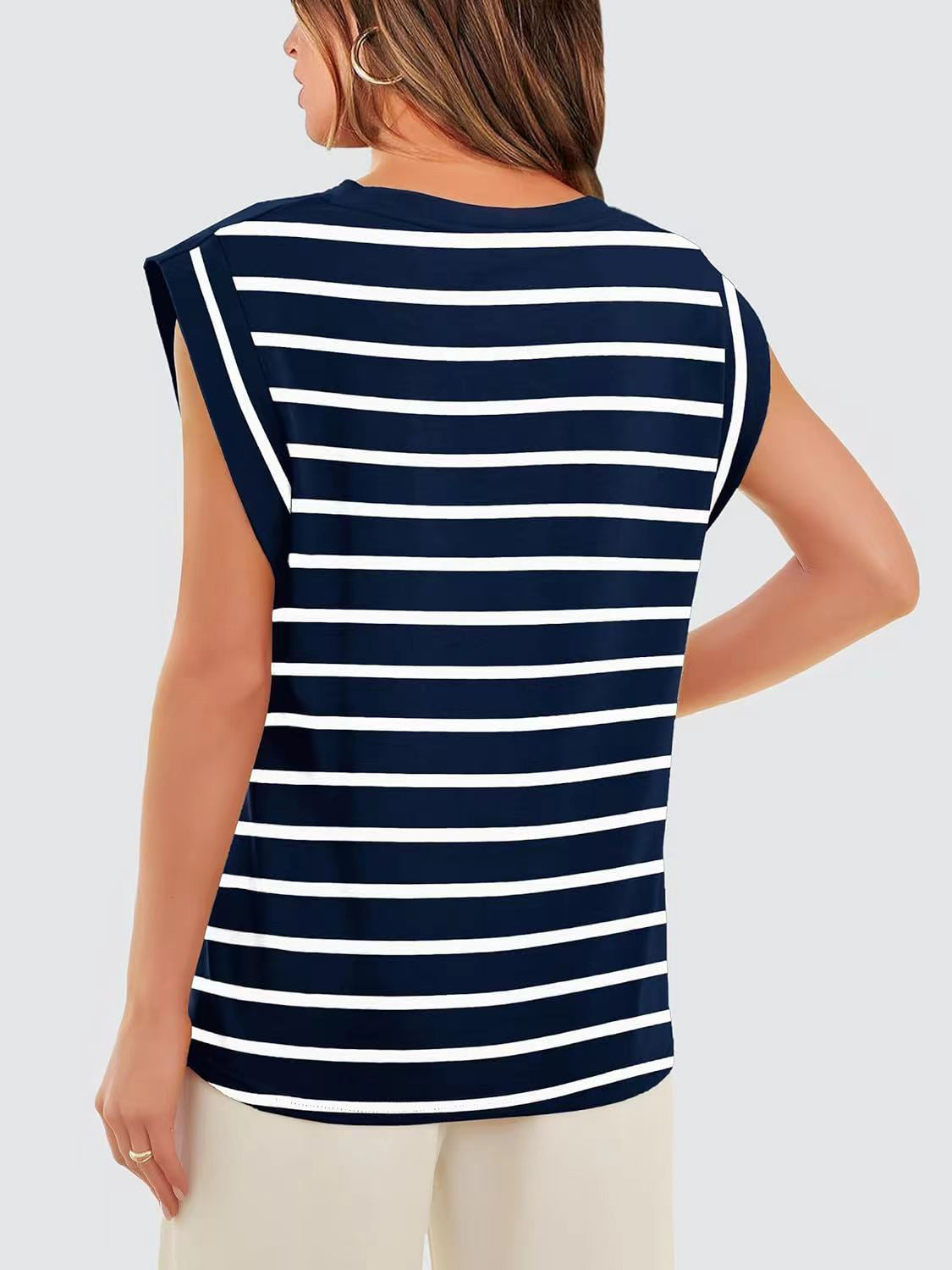 Nautical Striped Round Neck Cap Sleeve T-Shirt **also in red, cloudy blue, white, and navy