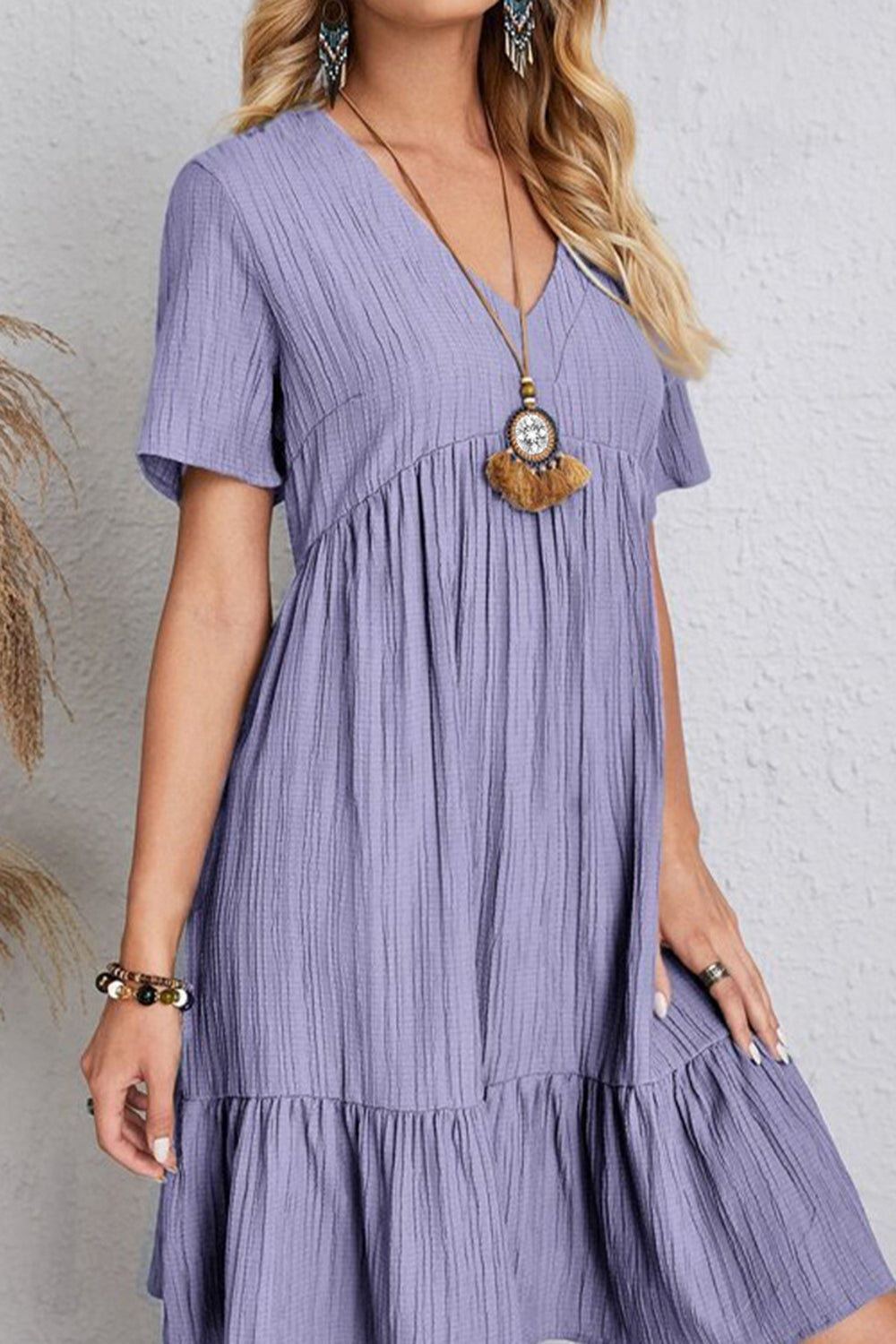 Full Size Ruched V-Neck Short Sleeve Dress **available in 7 colors