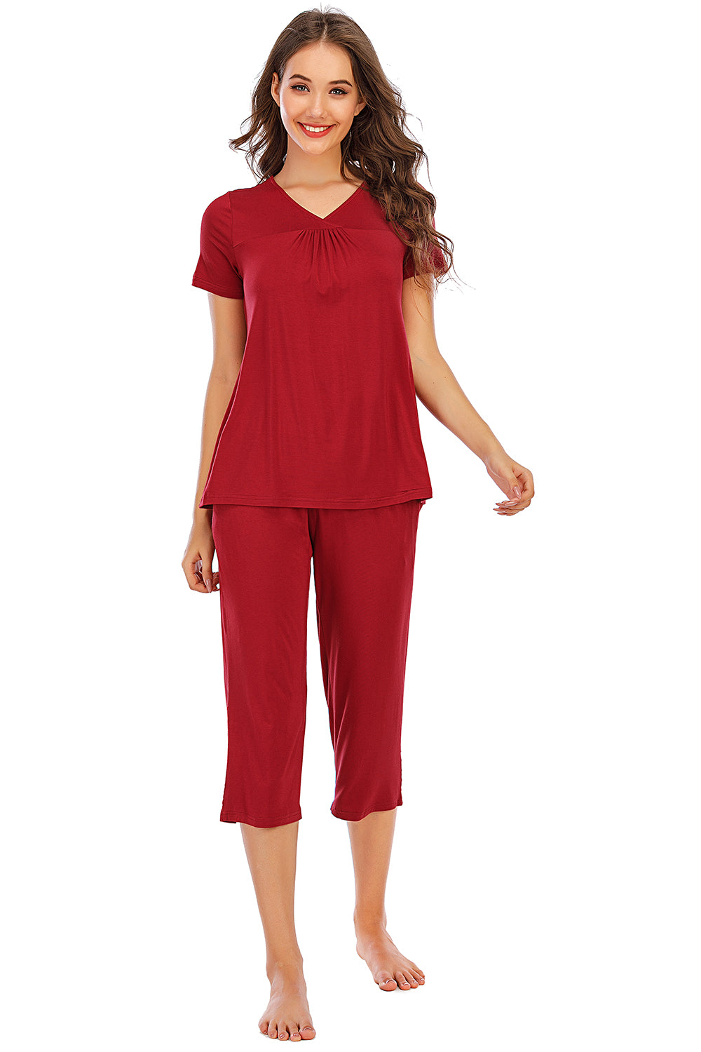 V-Neck Short Sleeve Top and Pants Lounge Set **also available in navy and scarlet