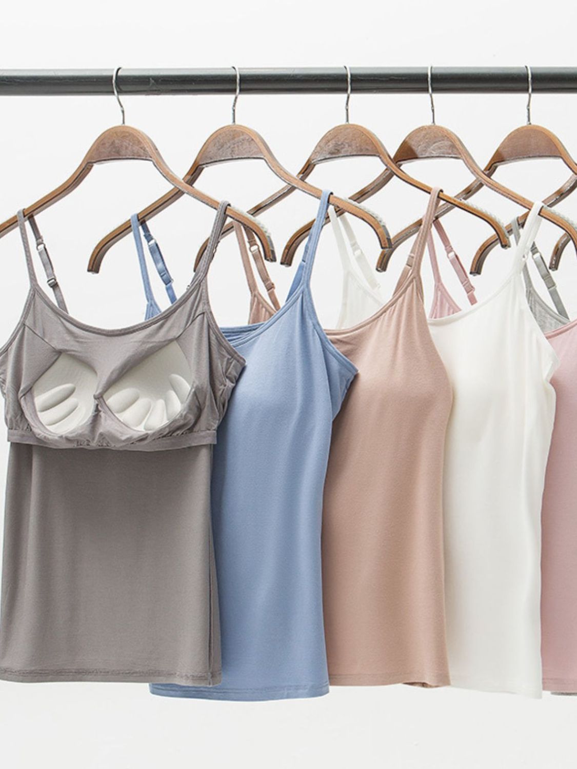 Full Size Adjustable Strap Modal Cami with Built-In Bra with Cups **available in 9 colors