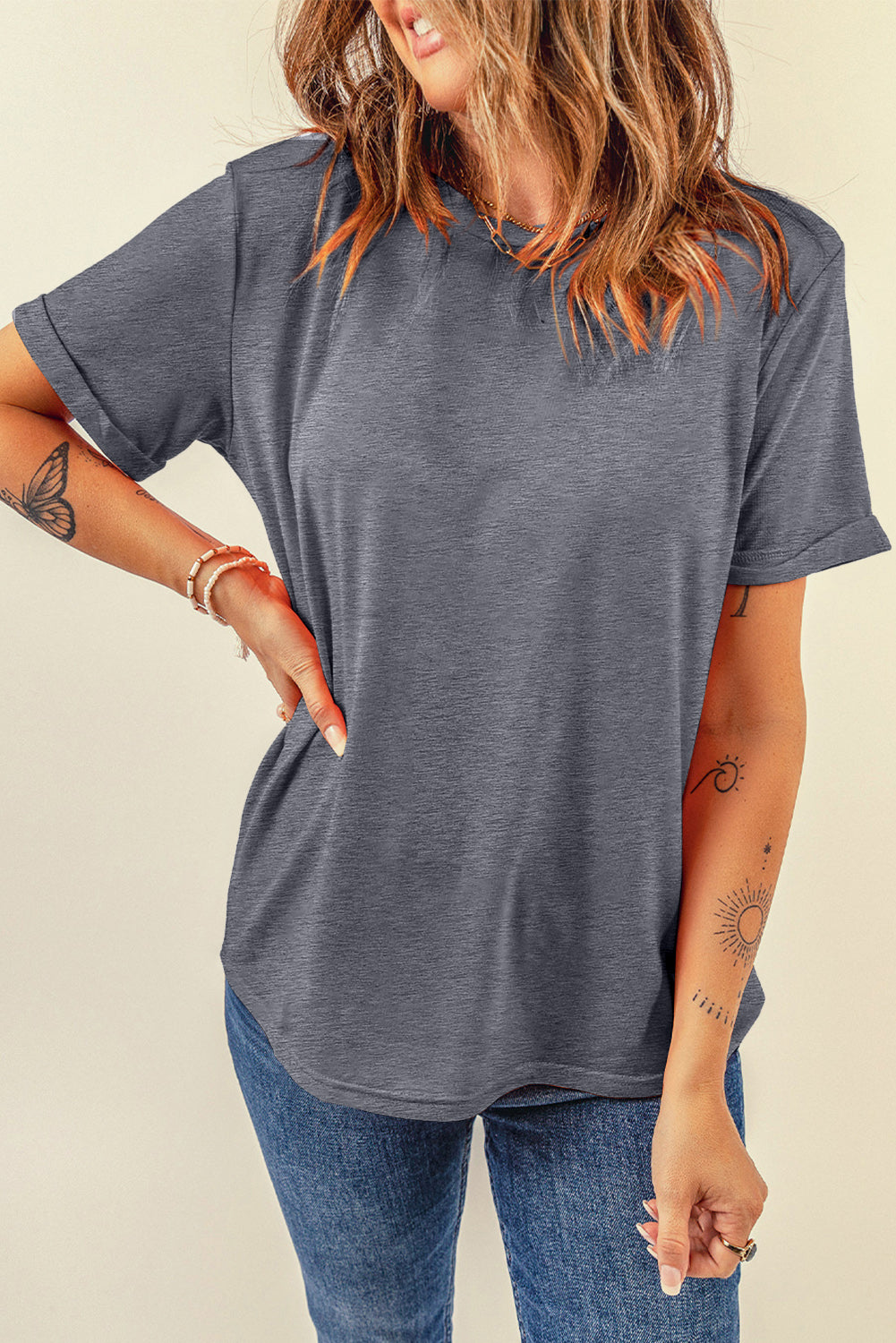 Round Neck Short Sleeve T-Shirt **also in white, black, peach, green, and charcoal