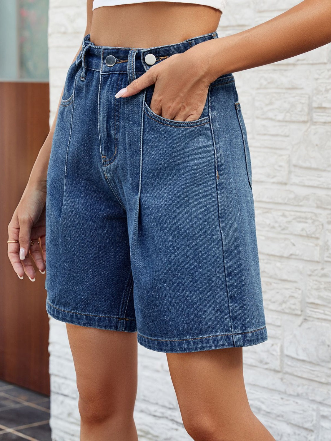 High Waist Denim Shorts with Pockets **available in light or medium denim