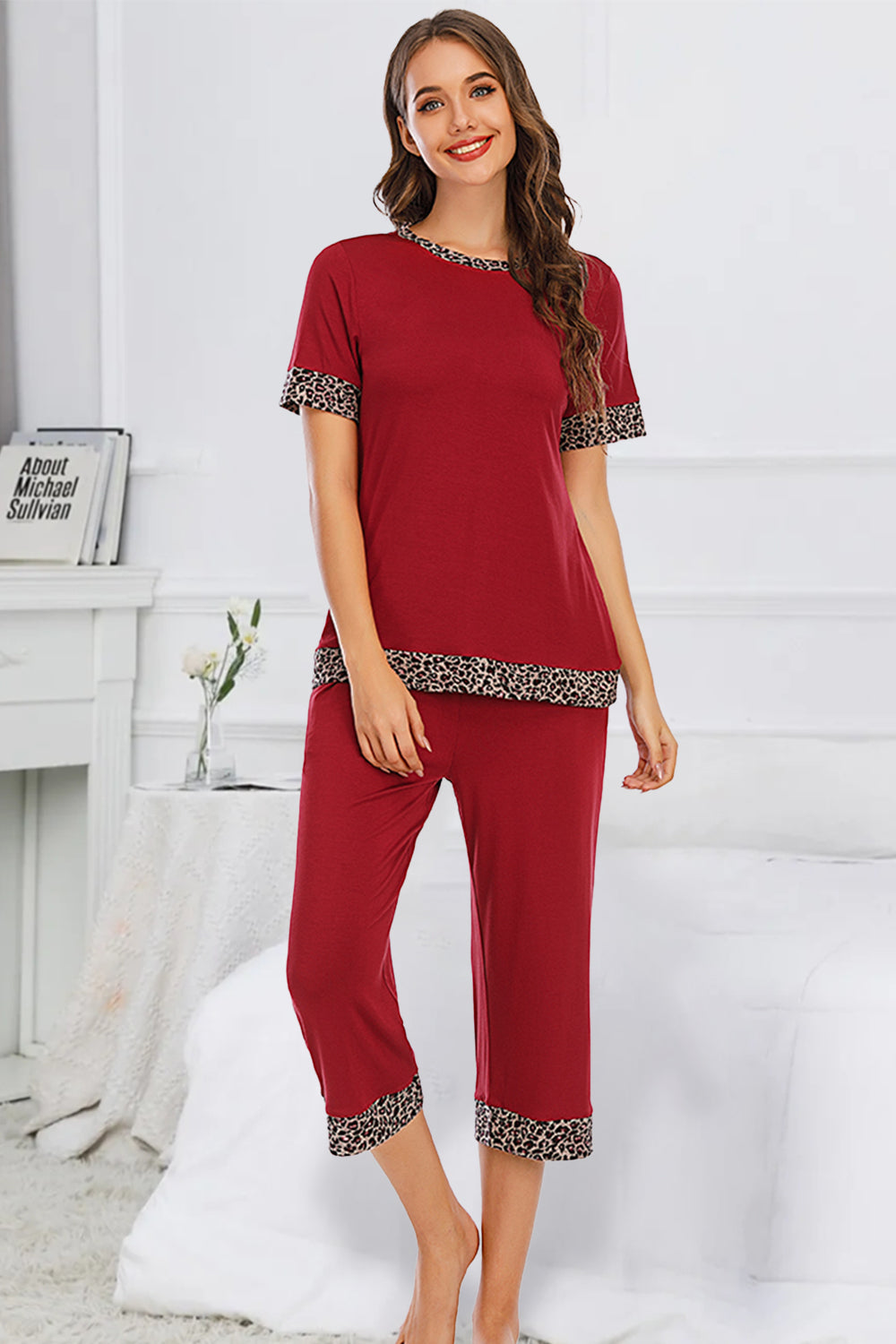 Round Neck Short Sleeve Top and Capris Pants Lounge Set **also available in navy and scarlet