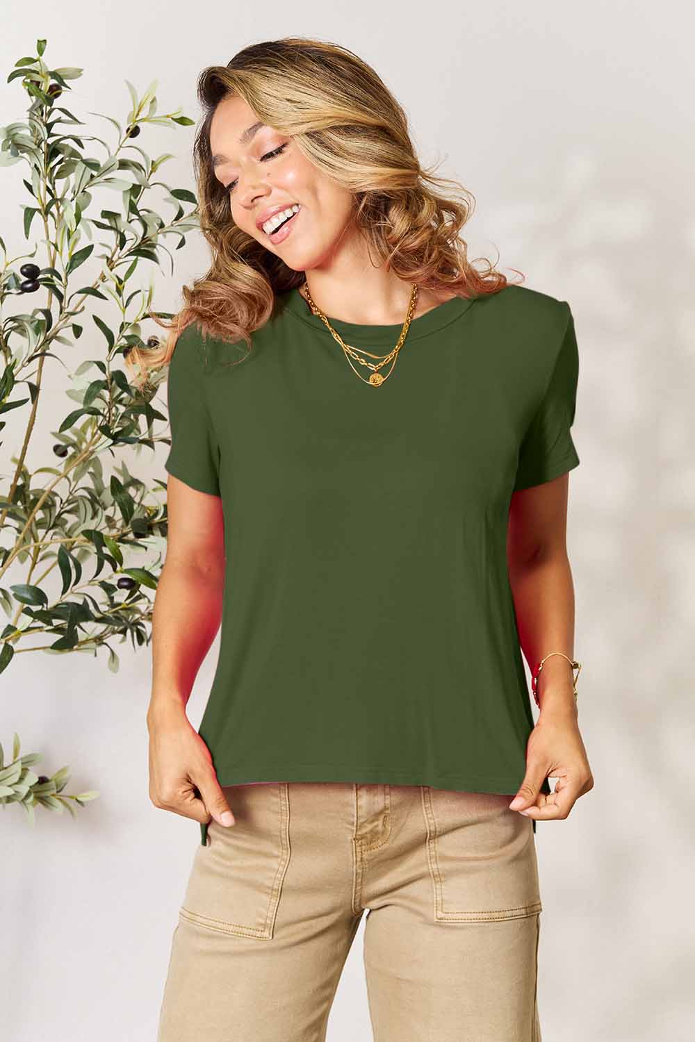 Basic Bae Full Size Round Neck Short Sleeve T-Shirt **also in red, moss, purple, charcoal, taupe, and white