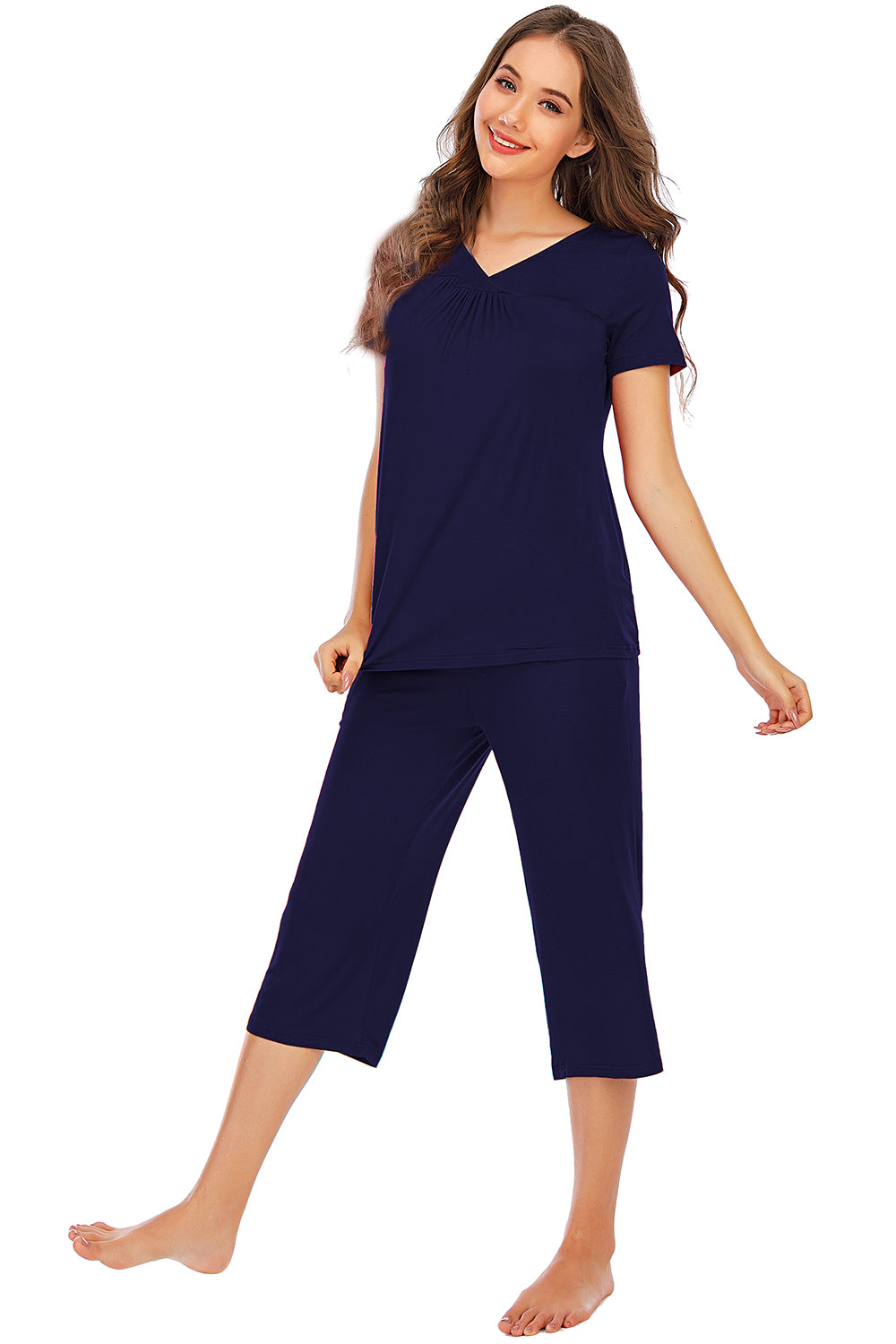 V-Neck Short Sleeve Top and Pants Lounge Set **also available in navy and scarlet