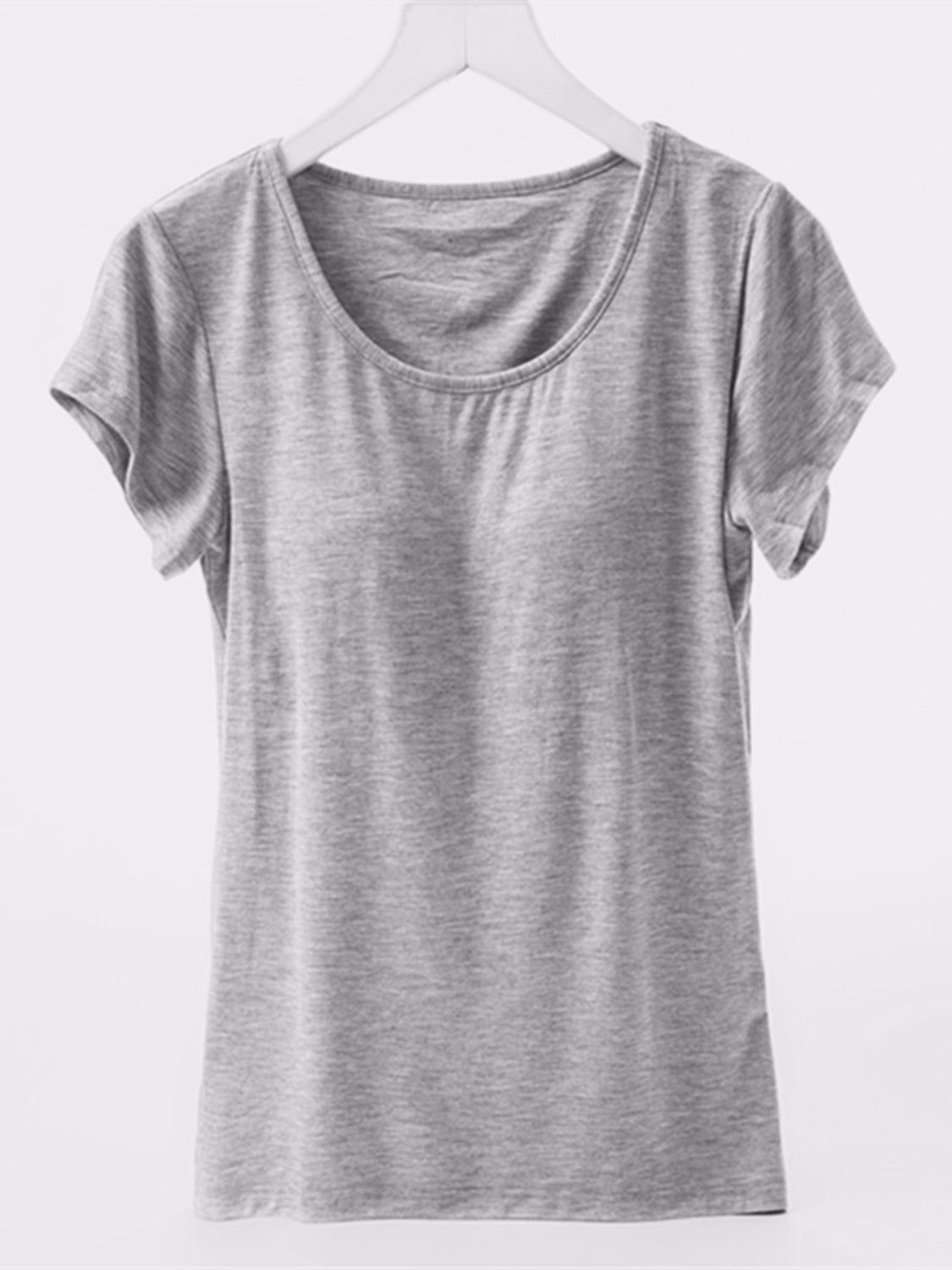 Round Neck Short Sleeve T-Shirt with Built-In Bra with Cups **also in champagne, white, black, grey, and lavender