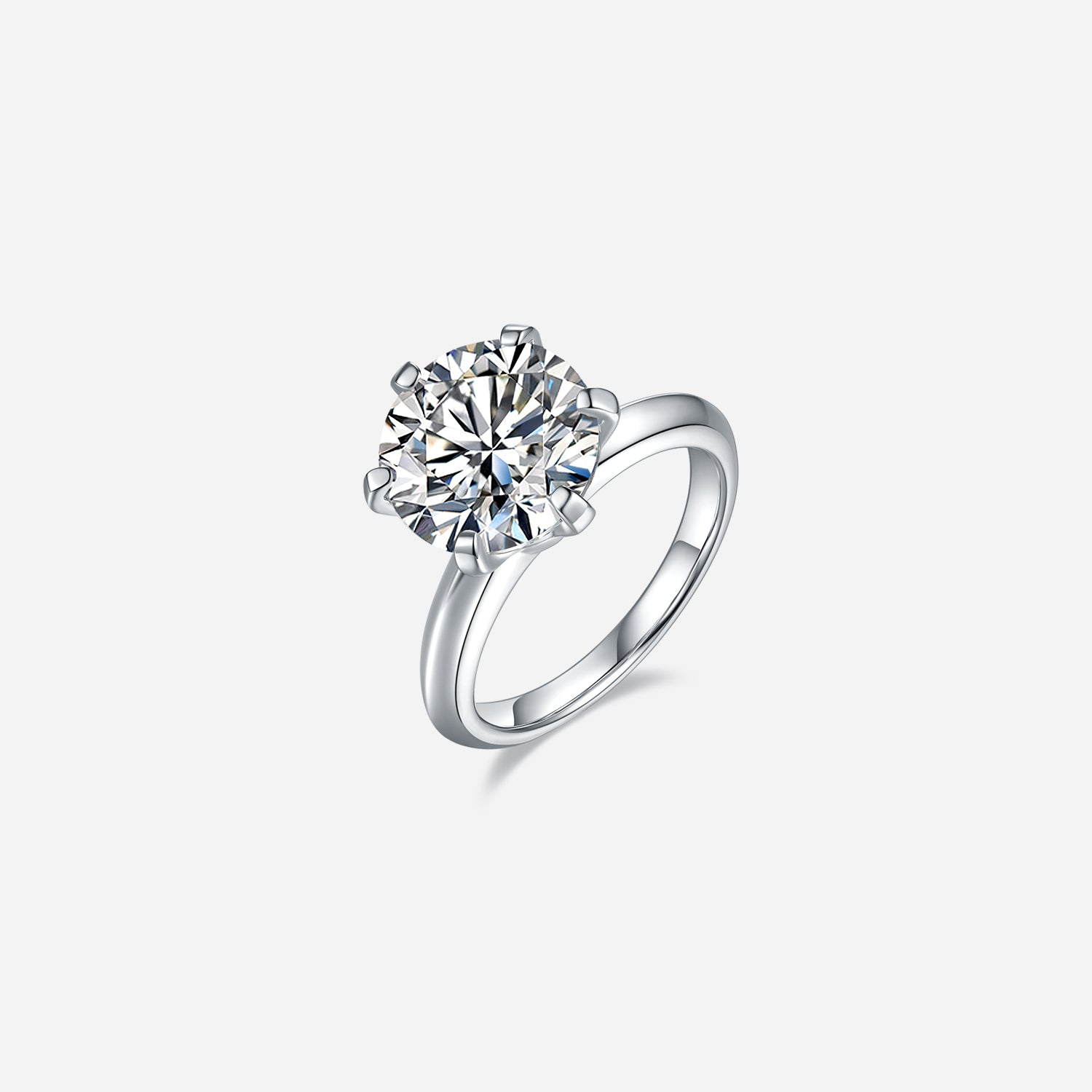 5-Carat Moissanite round solitaire set in sterling silver.