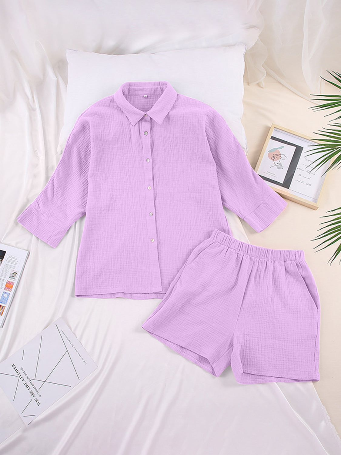 Texture Button Up Shirt and Shorts Set **available in 12 colors