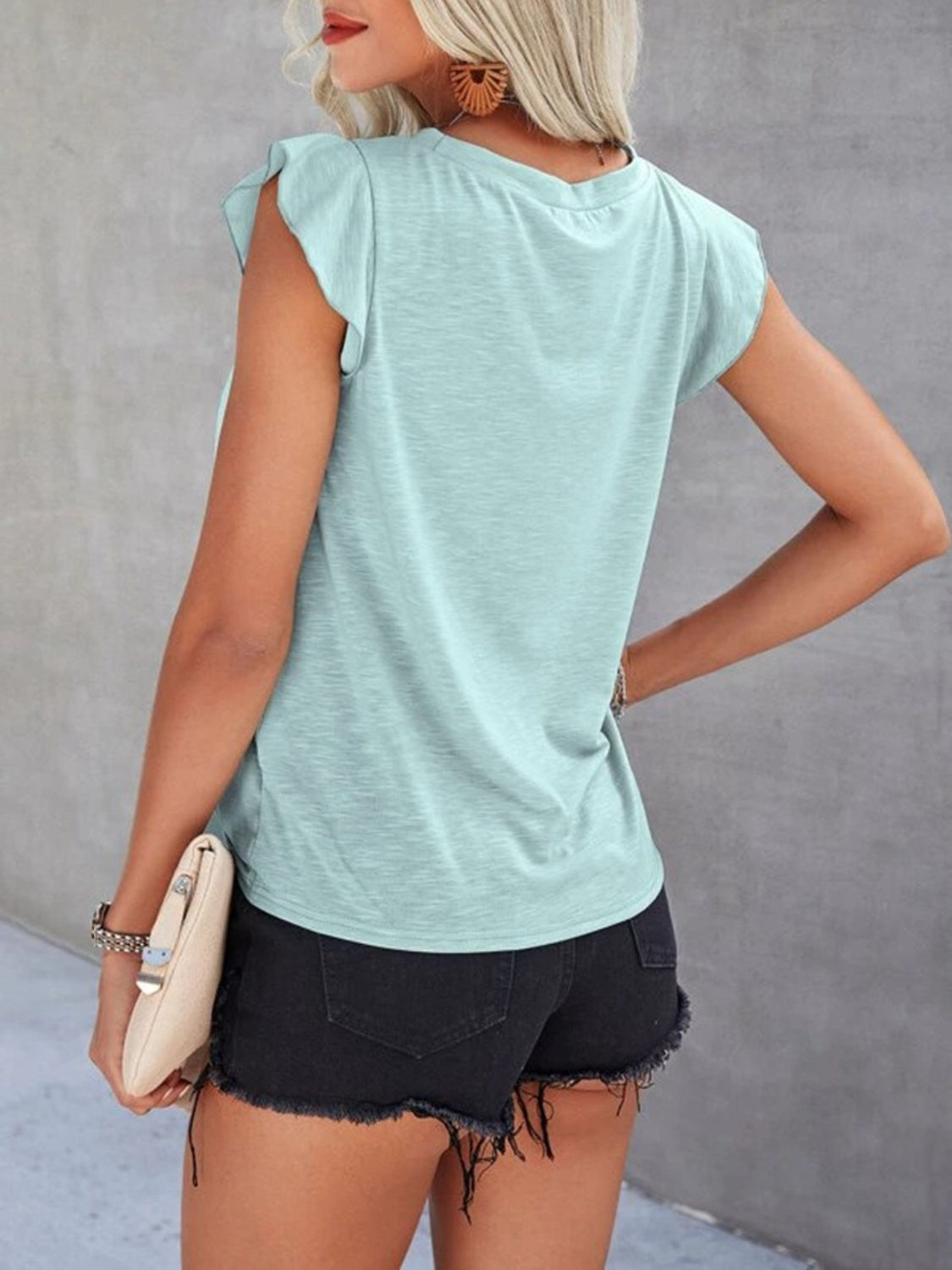 Ruffled Round Neck Cap Sleeve T-Shirt **also in white, black, yellow, blue, and moss