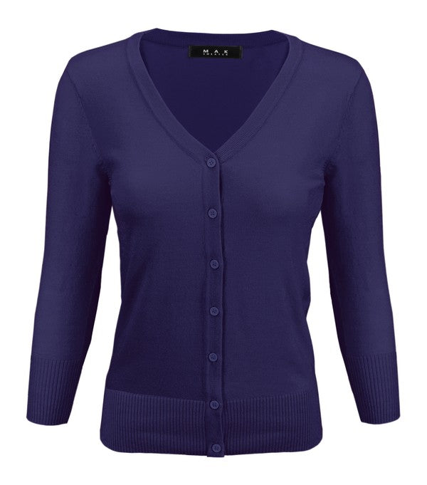 3/4 Sleeve V-Neck Button Down Knit Plus Size Cardigan Sweater **available in 29 colors!