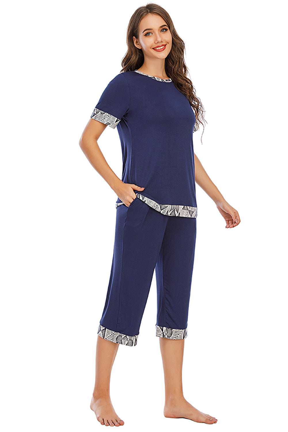 Round Neck Short Sleeve Top and Capris Pants Lounge Set **also available in navy and scarlet