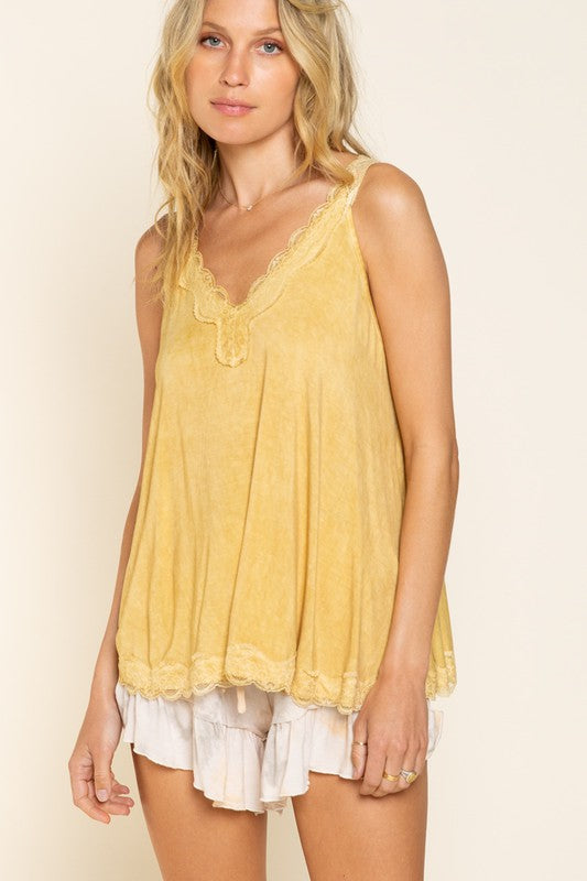 POL Lace Trim Tank Top with Back Strap **also available in yellow, ivory, and pink