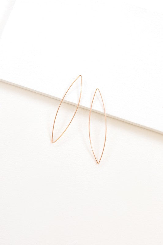 Arc-shaped solid wire threader earrings plated in rose gold. Silver also available.