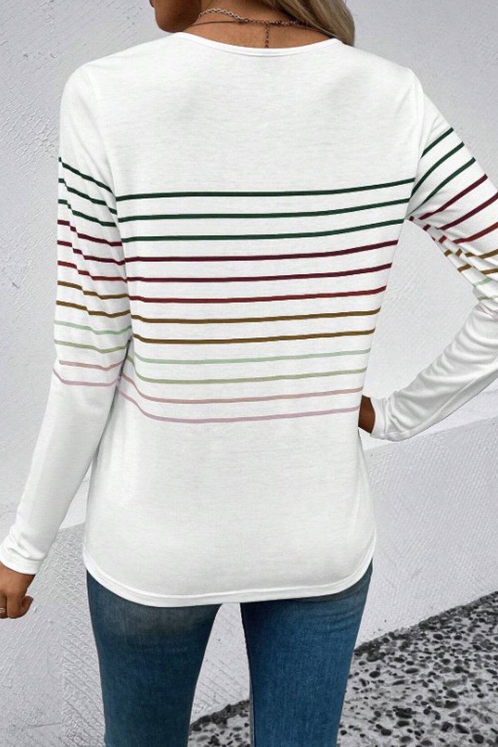 Striped Round Neck Long Sleeve T-Shirt **also in black, green, teal, grey, and burgundy