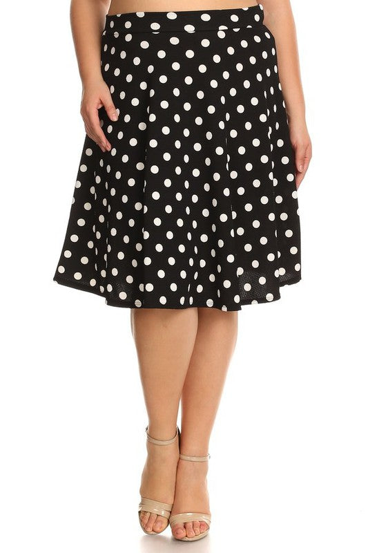 Moa Collection Plus Size Knee Length Polka Dot Skirt *also available in white