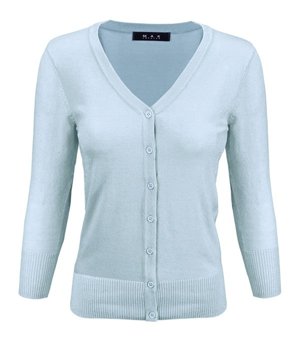 3/4 Sleeve V-Neck Button Down Knit Plus Size Cardigan Sweater **available in 29 colors!