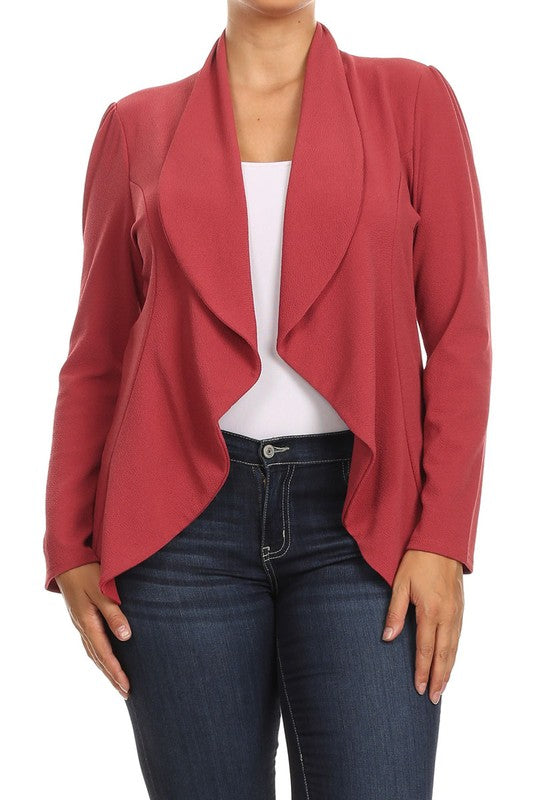 Moa Collection Plus Size Casual Open Front Blazer **available in 16 colors