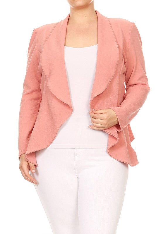 Moa Collection Plus Size Casual Open Front Blazer **available in 16 colors