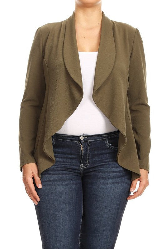 Moa Collection Plus Size Casual Open Front Blazer **available in 16 colors