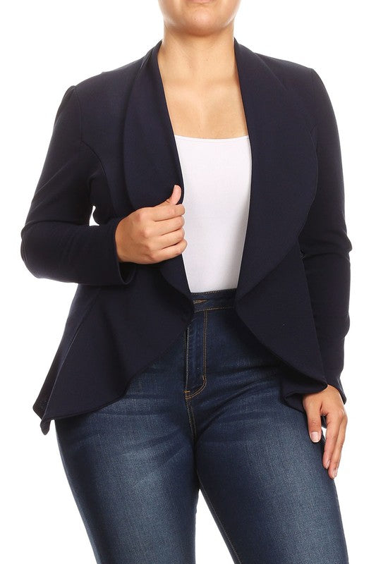 Moa Collection Plus Size Casual Open Front Blazer **available in 16 colors