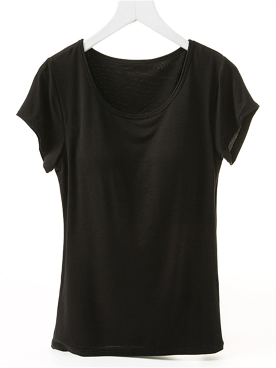 Round Neck Short Sleeve T-Shirt with Built-In Bra with Cups **also in champagne, white, black, grey, and lavender