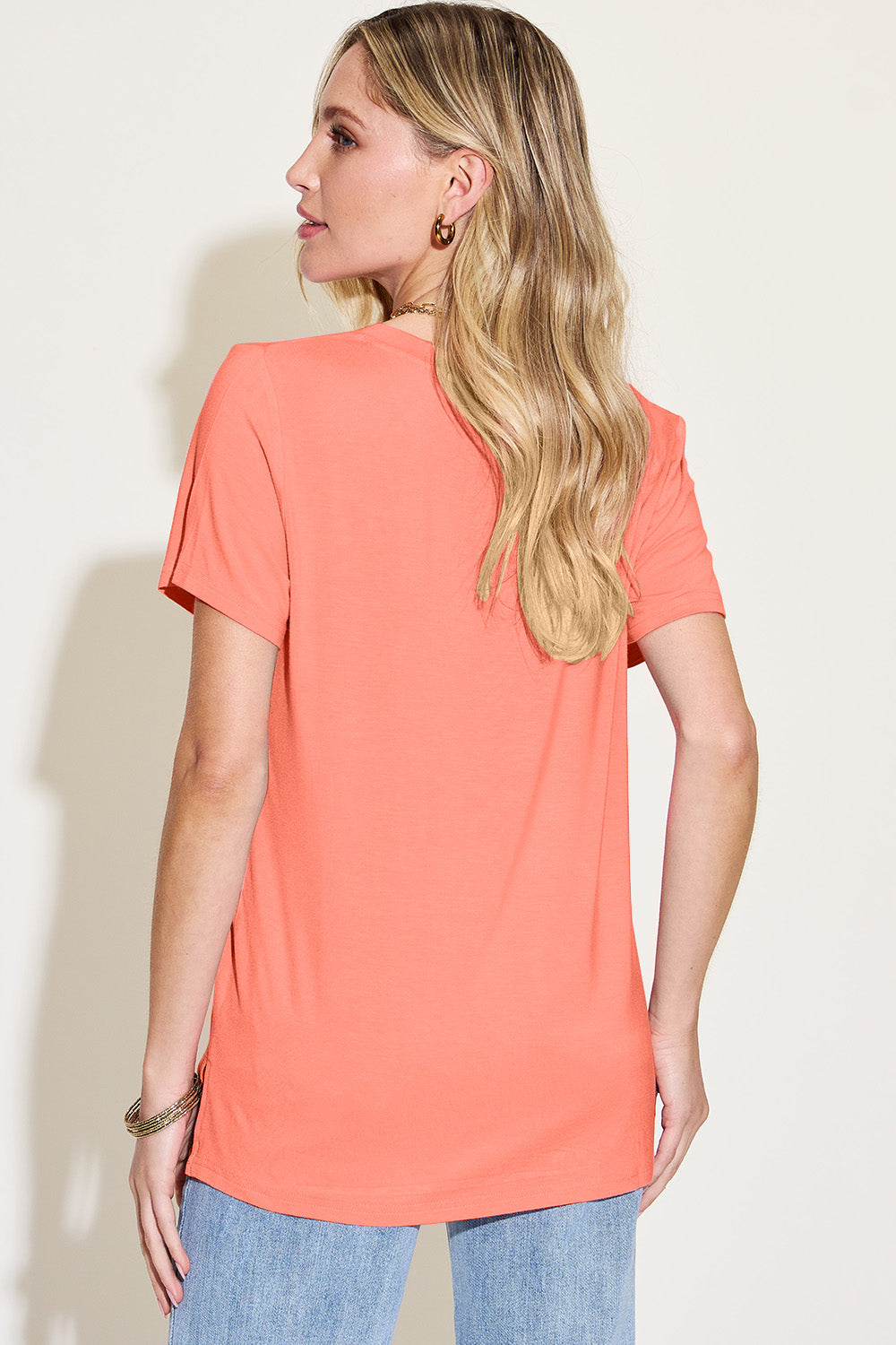 Basic Bae Bamboo Full Size V-Neck High-Low T-Shirt **also in coral, black, white, and lavendar