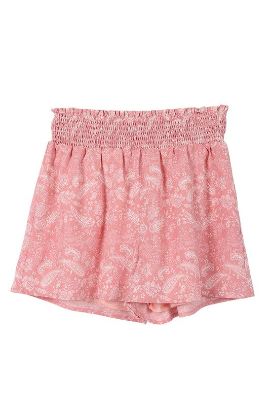 Lilou Paisley Shirred Waist Casual Shorts