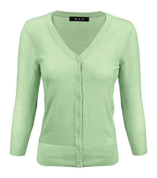 3/4 Sleeve V-Neck Button Down Knit Plus Size Cardigan Sweater **available in 29 colors!