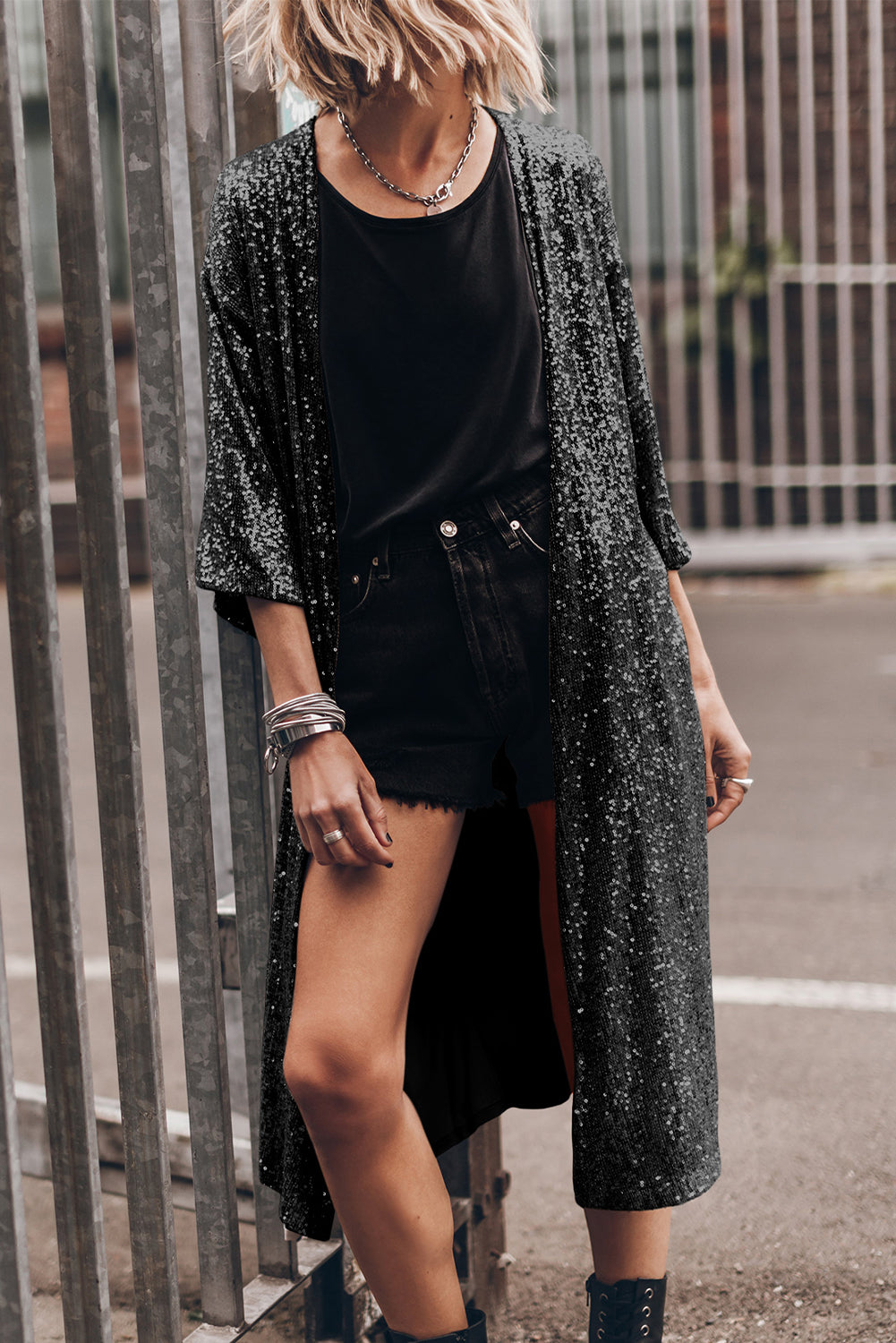 Sequin Open Front Duster Cardigan **also in beige