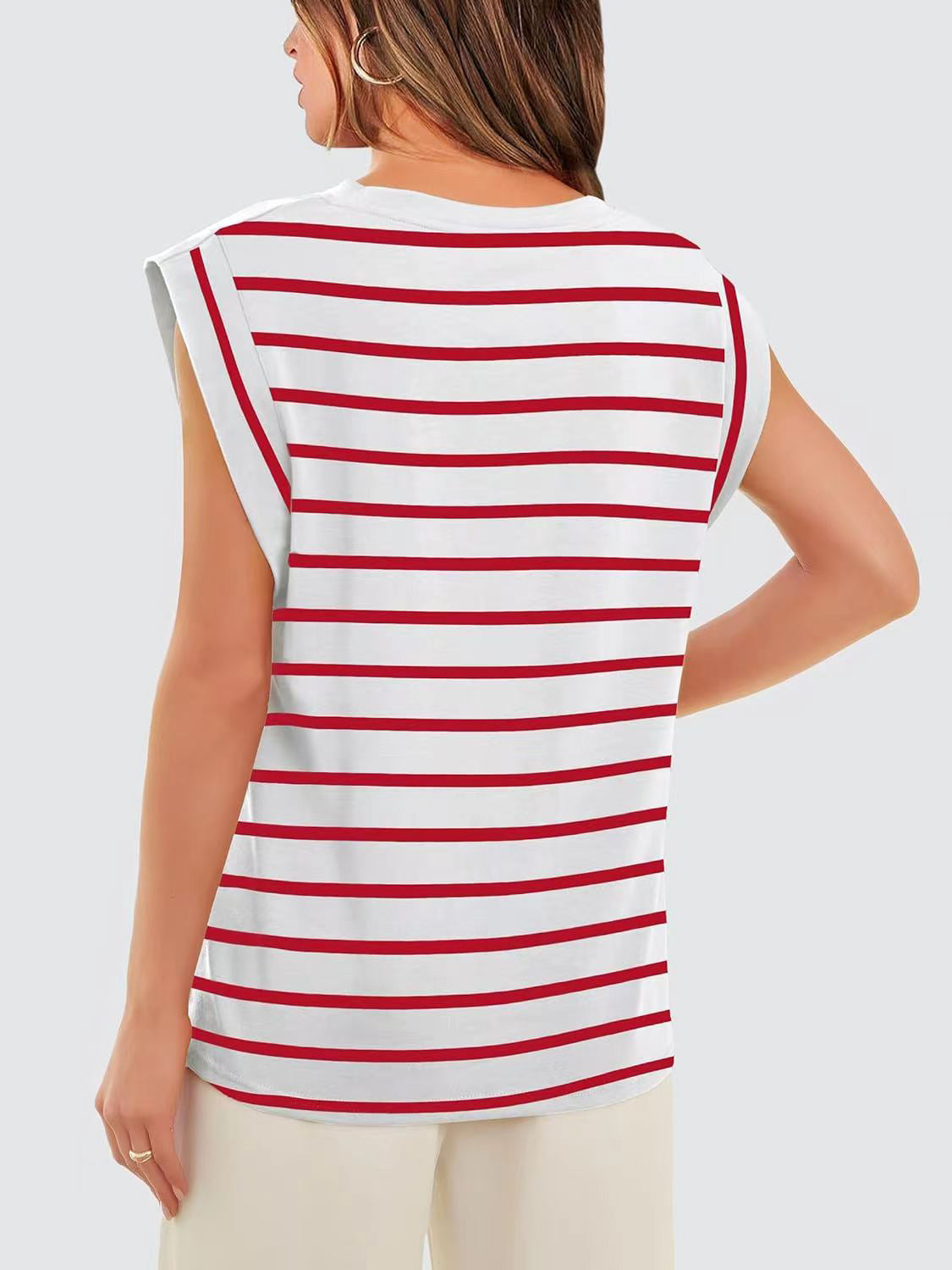 Nautical Striped Round Neck Cap Sleeve T-Shirt **also in red, cloudy blue, white, and navy