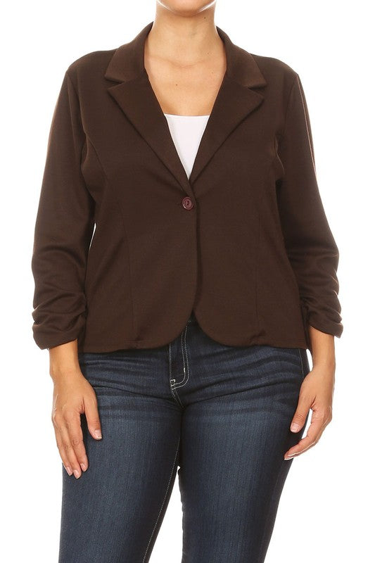 Moa Collection Waist Length Blazer with Ruched Sleeves **available in 14 colors