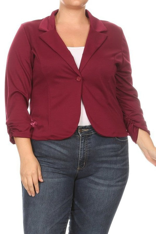 Moa Collection Waist Length Blazer with Ruched Sleeves **available in 14 colors