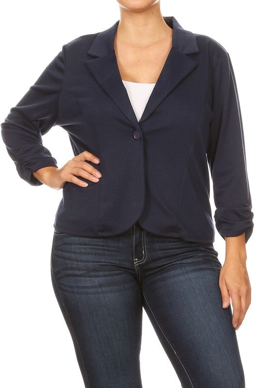 Moa Collection Waist Length Blazer with Ruched Sleeves **available in 14 colors