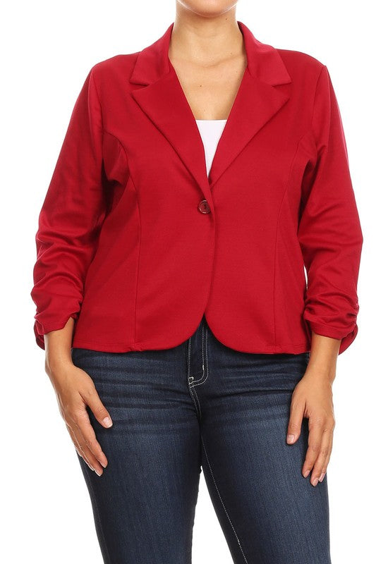 Moa Collection Waist Length Blazer with Ruched Sleeves **available in 14 colors