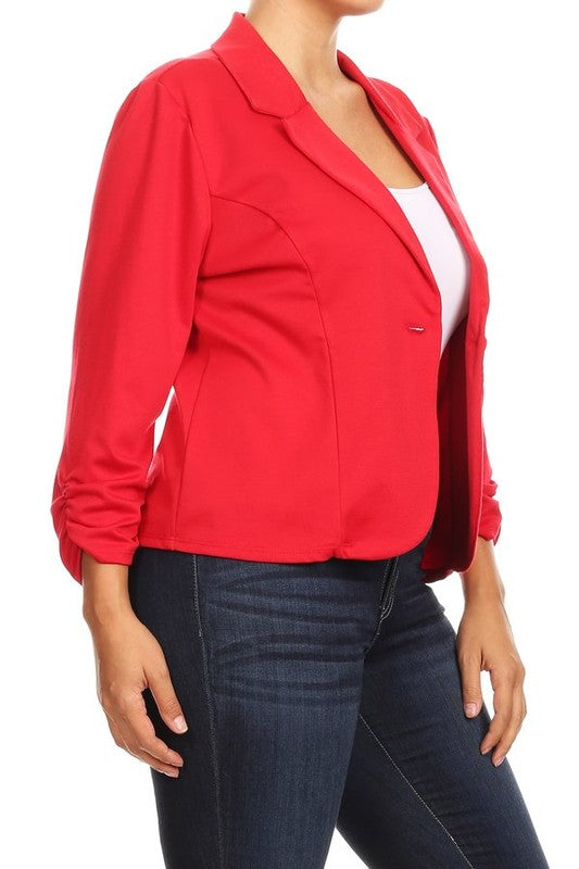 Moa Collection Waist Length Blazer with Ruched Sleeves **available in 14 colors