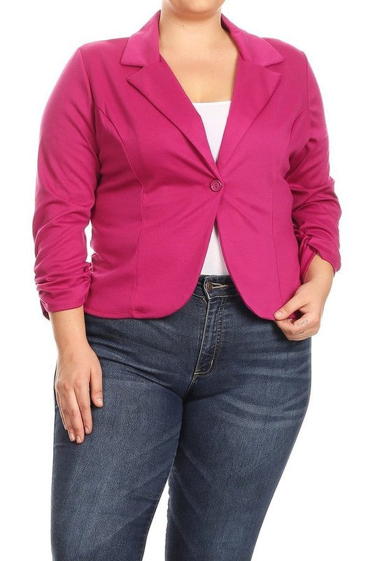 Moa Collection Waist Length Blazer with Ruched Sleeves **available in 14 colors