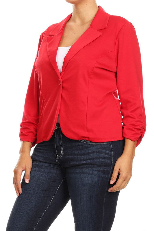 Moa Collection Waist Length Blazer with Ruched Sleeves **available in 14 colors